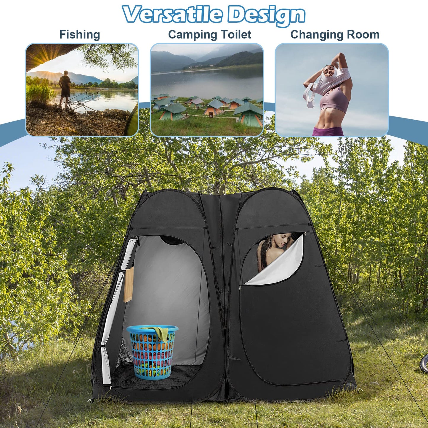 Double Room Outdoor Privacy Tent with Window Floor Storage Pocket