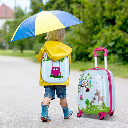2 Pieces Kids Luggage Set with 4 Casters & Retractable Handle
