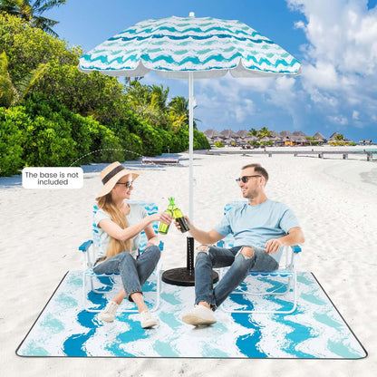 4 Pieces Beach Umbrella Set with 2 Foldable Chairs and Picnic Blanket