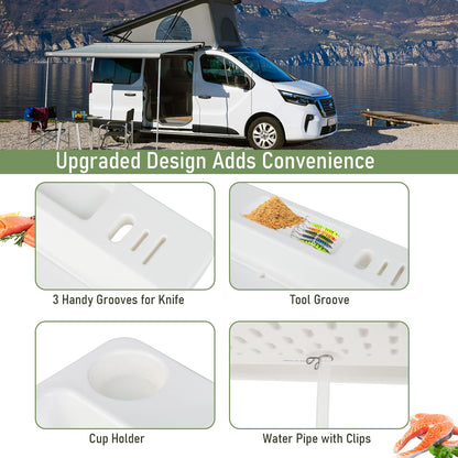 Portable Fish Fillet Washing Station with Drainage Hose & Knife Groove