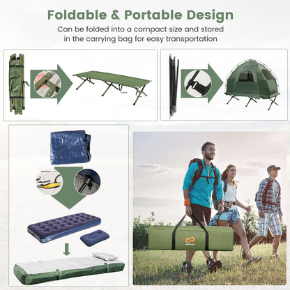 5 in 1 Foldable Camping Tent with Air Mattress and Sleeping Bag 1-Person Camping Tent Cot