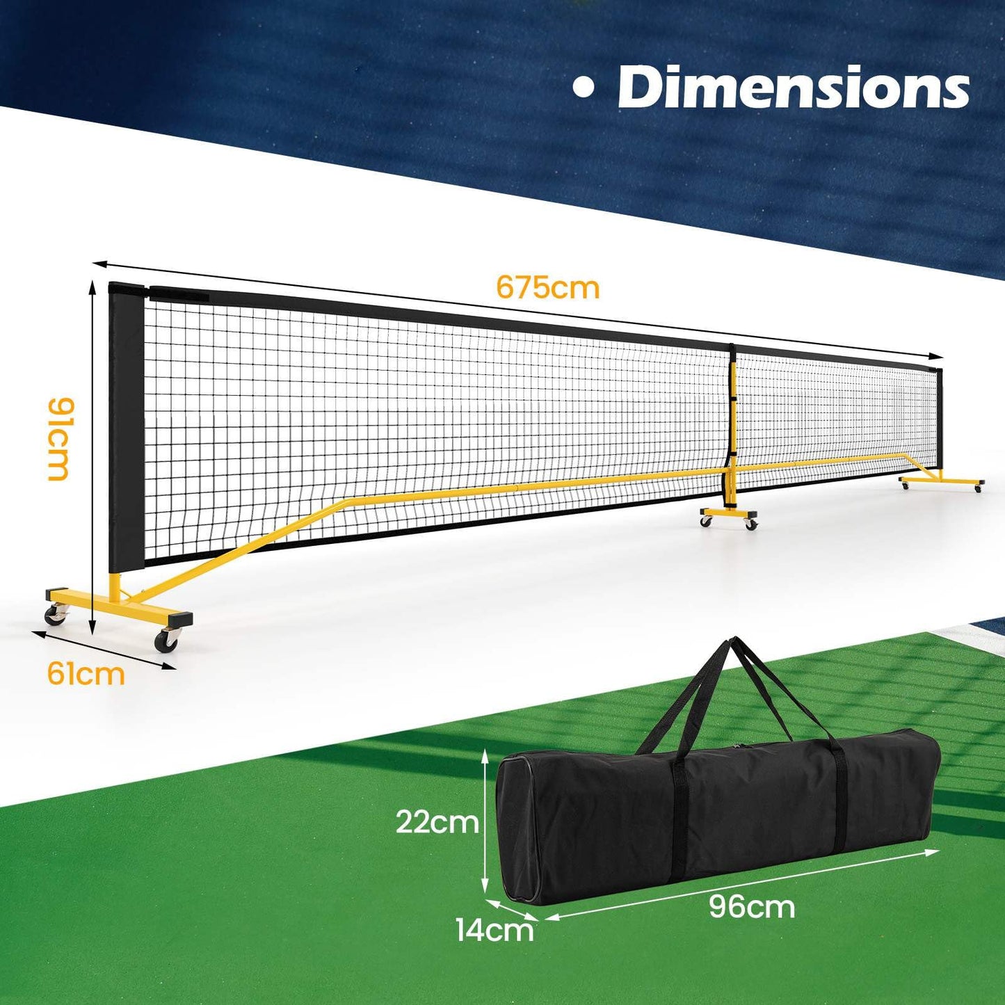 Portable PE Pickleball Net for Outdoor Indoor Driveway Backyard
