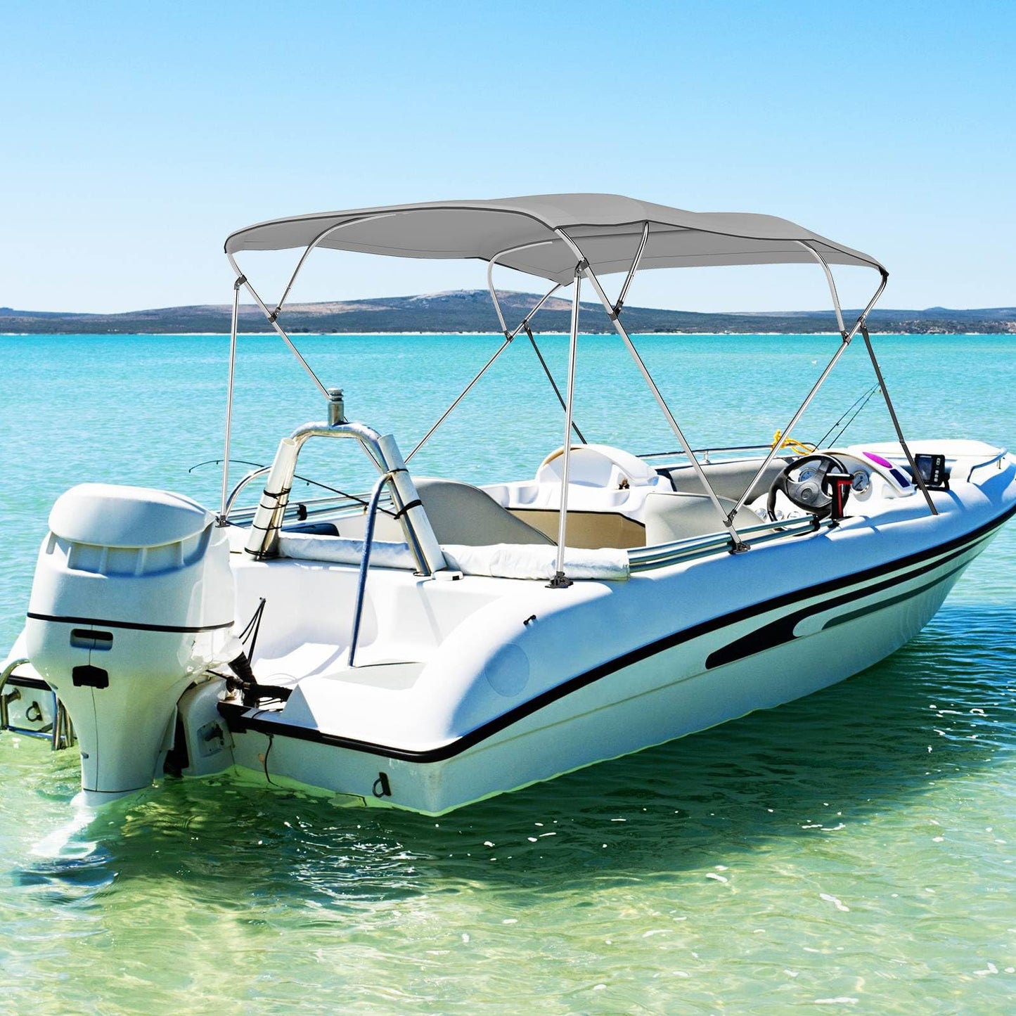 Boat Bimini Top Waterproof Fade-Resistant Oxford Canopy (240 x 215-228 x 137 cm (L x W x H)