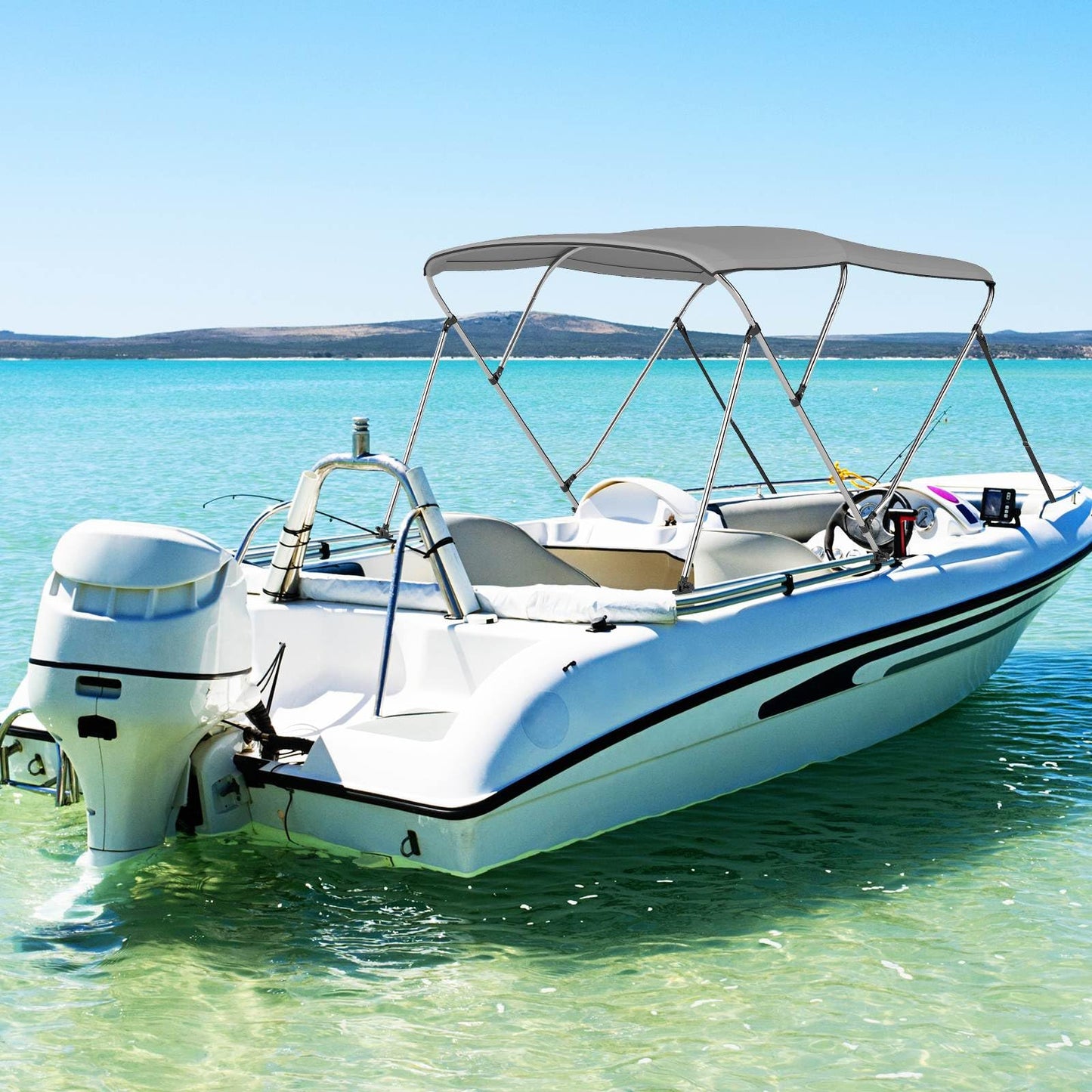 Boat Bimini Top with Heavy- Duty Aluminum Support Frame(183 x 170-182 x 117 cm (L x W x H))