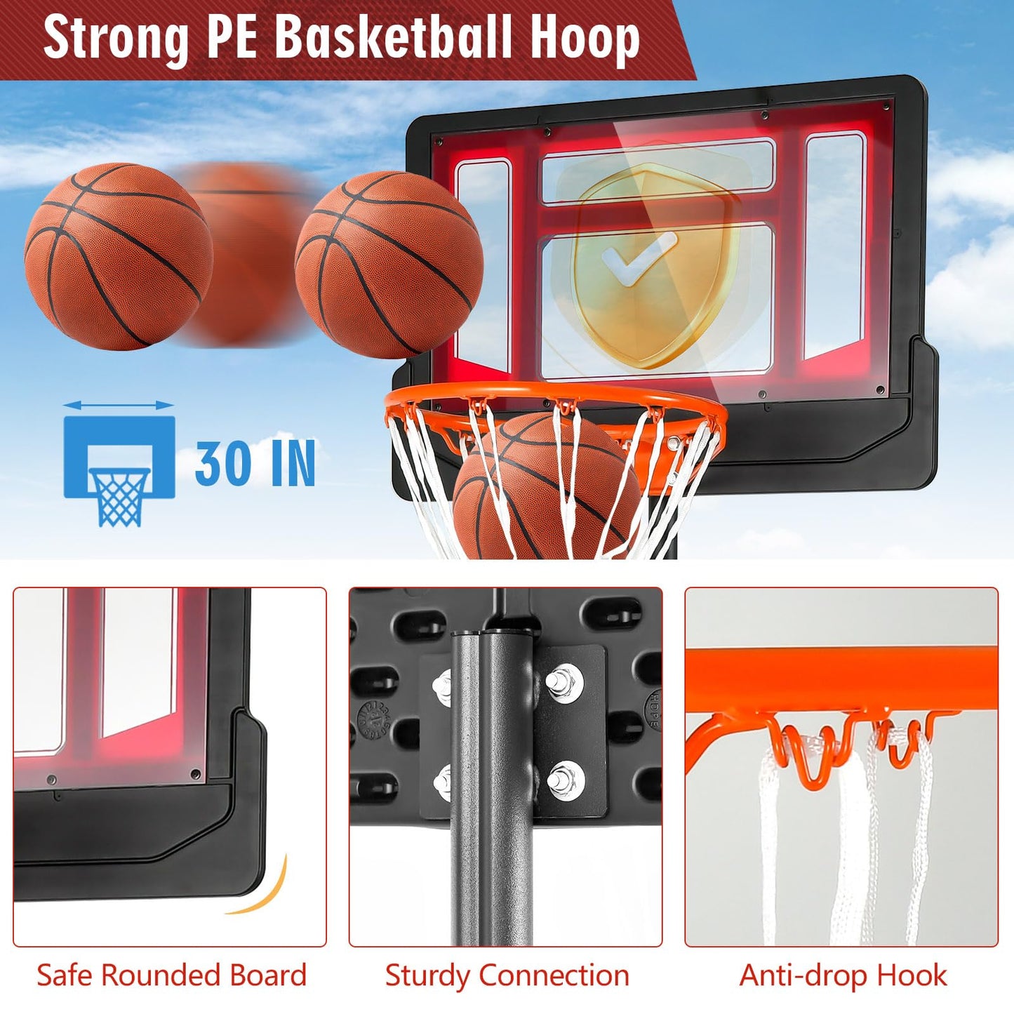 Weather-Resistance Basketball Goal Toy with Adjustable Height 132-251cm