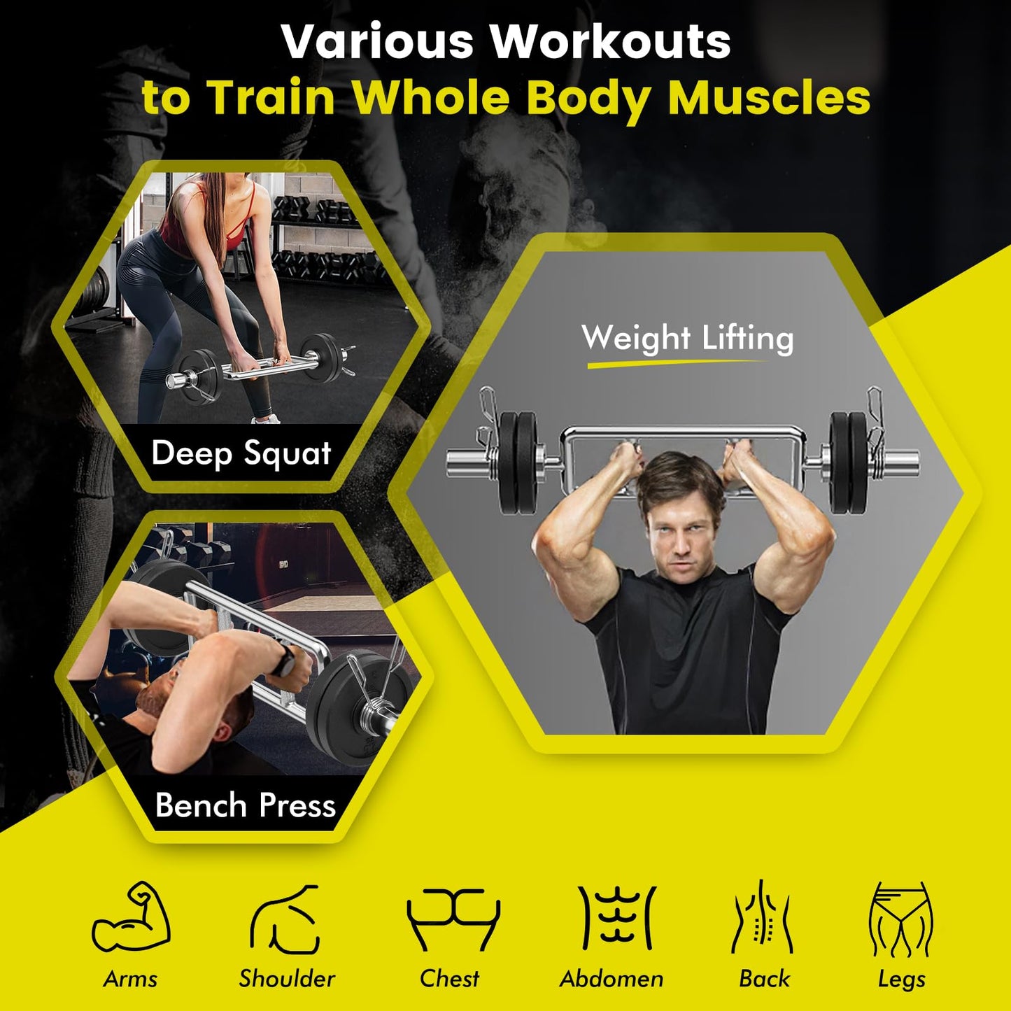 84.5 cm Inch Olympic Triceps Bar, 320 kg Solid Steel Weight Bar