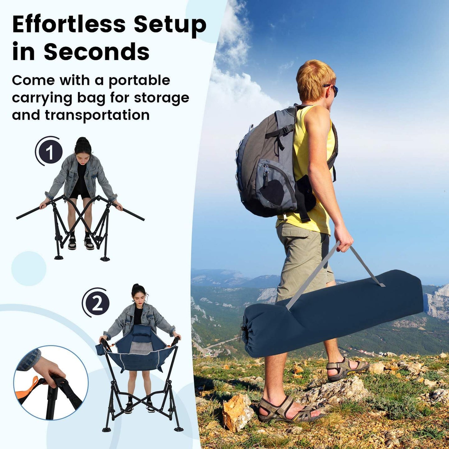 Oversized Hammock Camping Chair for Adults with Cup Holder Support 150 KG