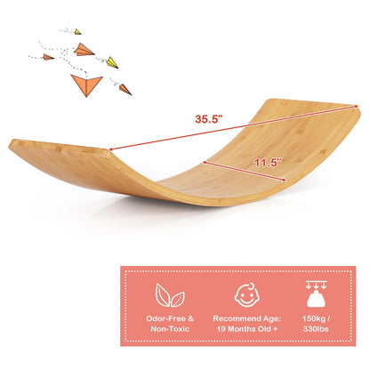 Wooden Wobble Balance Board Bamboo Yoga Curvy Board w/ Polished Edge