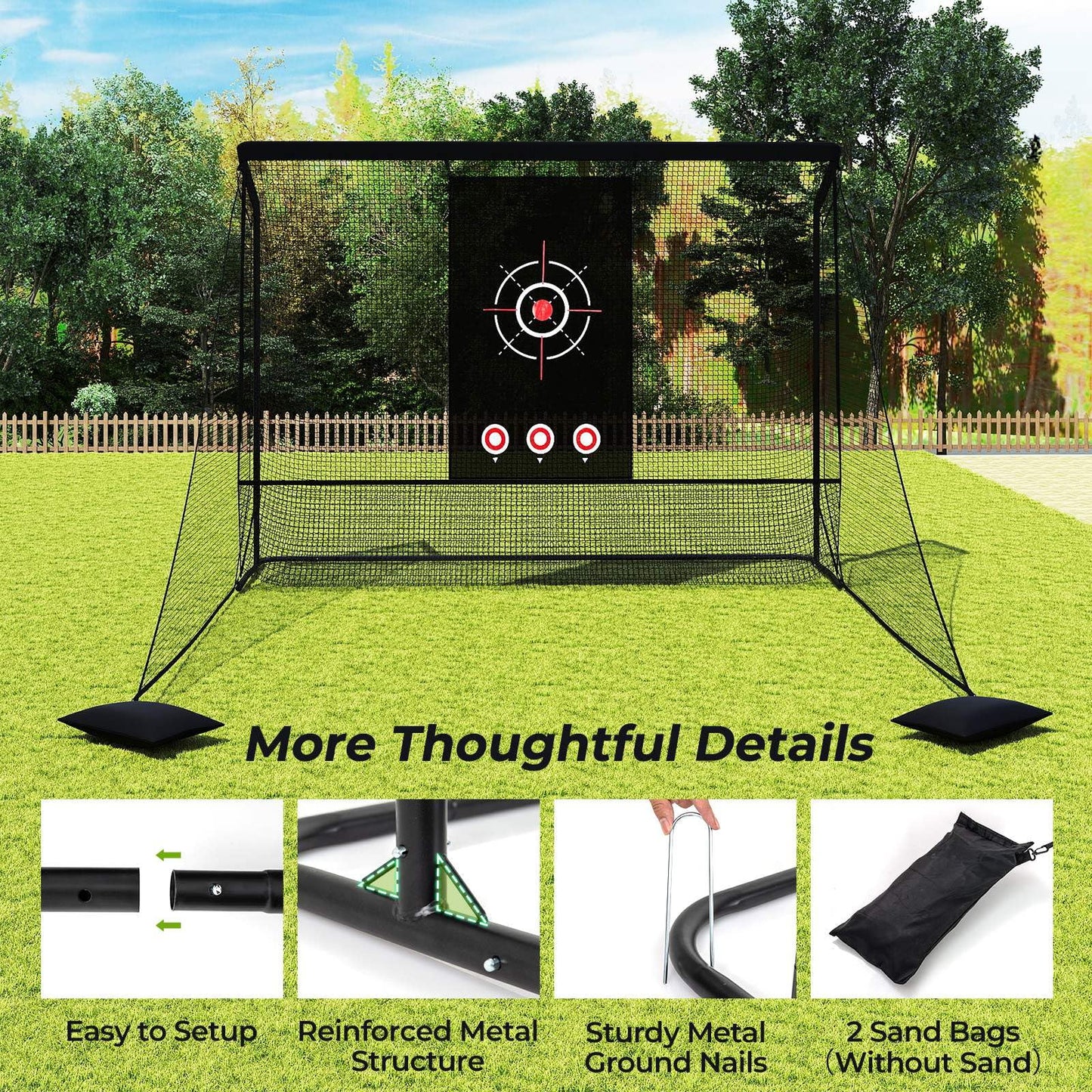 Golf Practice Hitting Net with Dual Side Barriers and Target Cloth