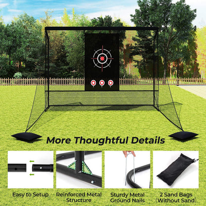 Golf Practice Hitting Net with Dual Side Barriers and Target Cloth