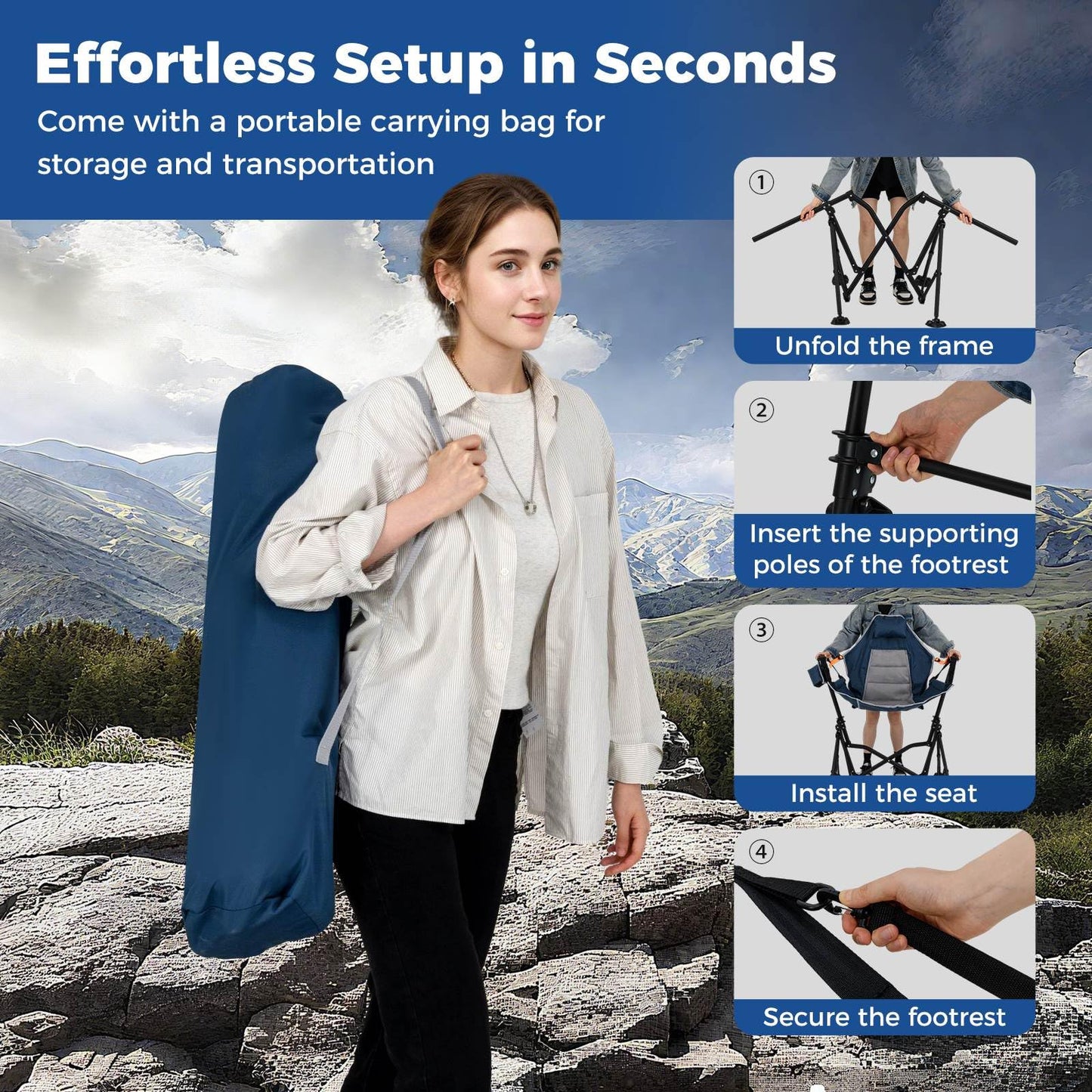 Oversized Hammock Camping Chair with Footrest for Adults with Cup Holder