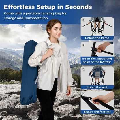 Oversized Hammock Camping Chair with Footrest for Adults with Cup Holder