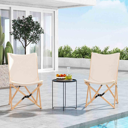 Butterfly Folding Chair Set of 2 Bamboo Dorm Chair with Storage Pocket
