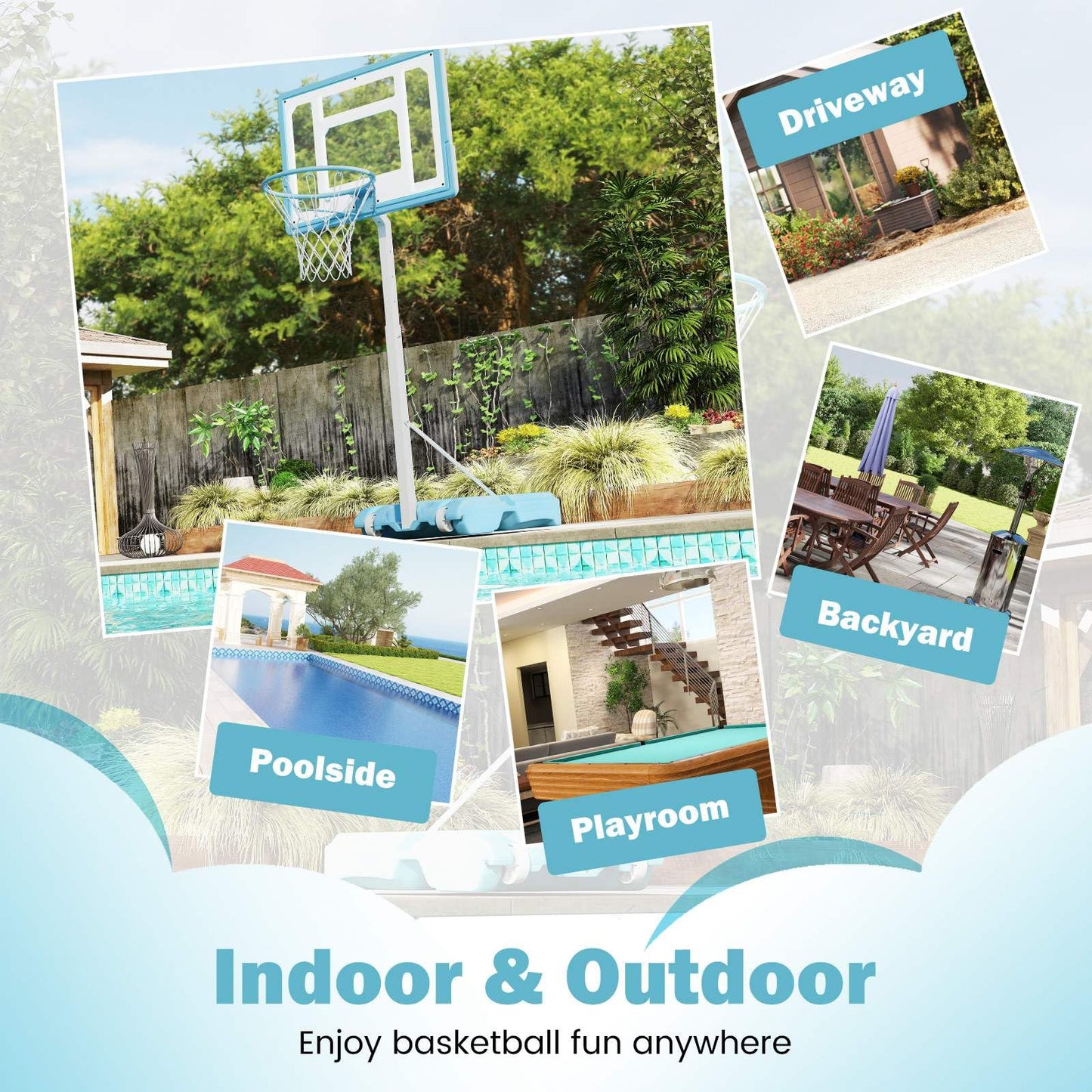 Pool Basketball Hoop with 82cm Shatterproof Backboard for Indoor Outdoor