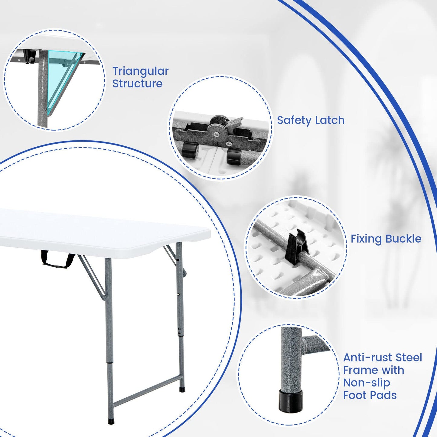 Portable Bi-fold Picnic Table with 3-Level Height Adjustment Carrying Handle