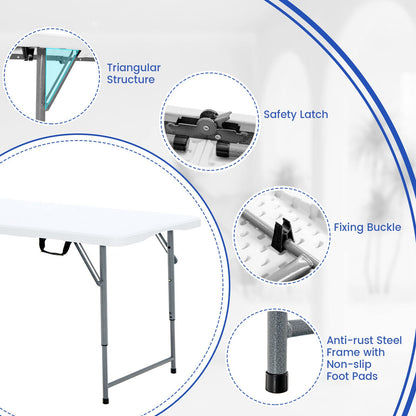Portable Bi-fold Picnic Table with 3-Level Height Adjustment Carrying Handle