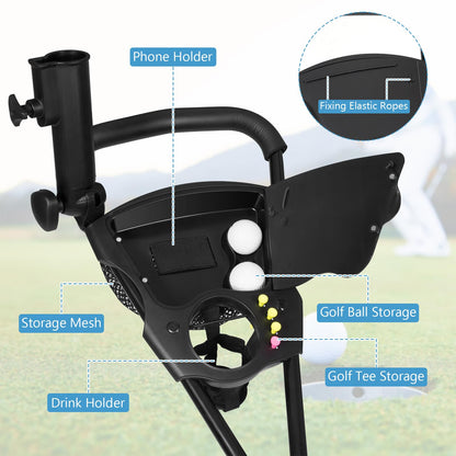 3 Wheel Golf Push Cart Folding Collapsible Lightweight Iron Golf Pull Cart with Adjustable TPR Handle