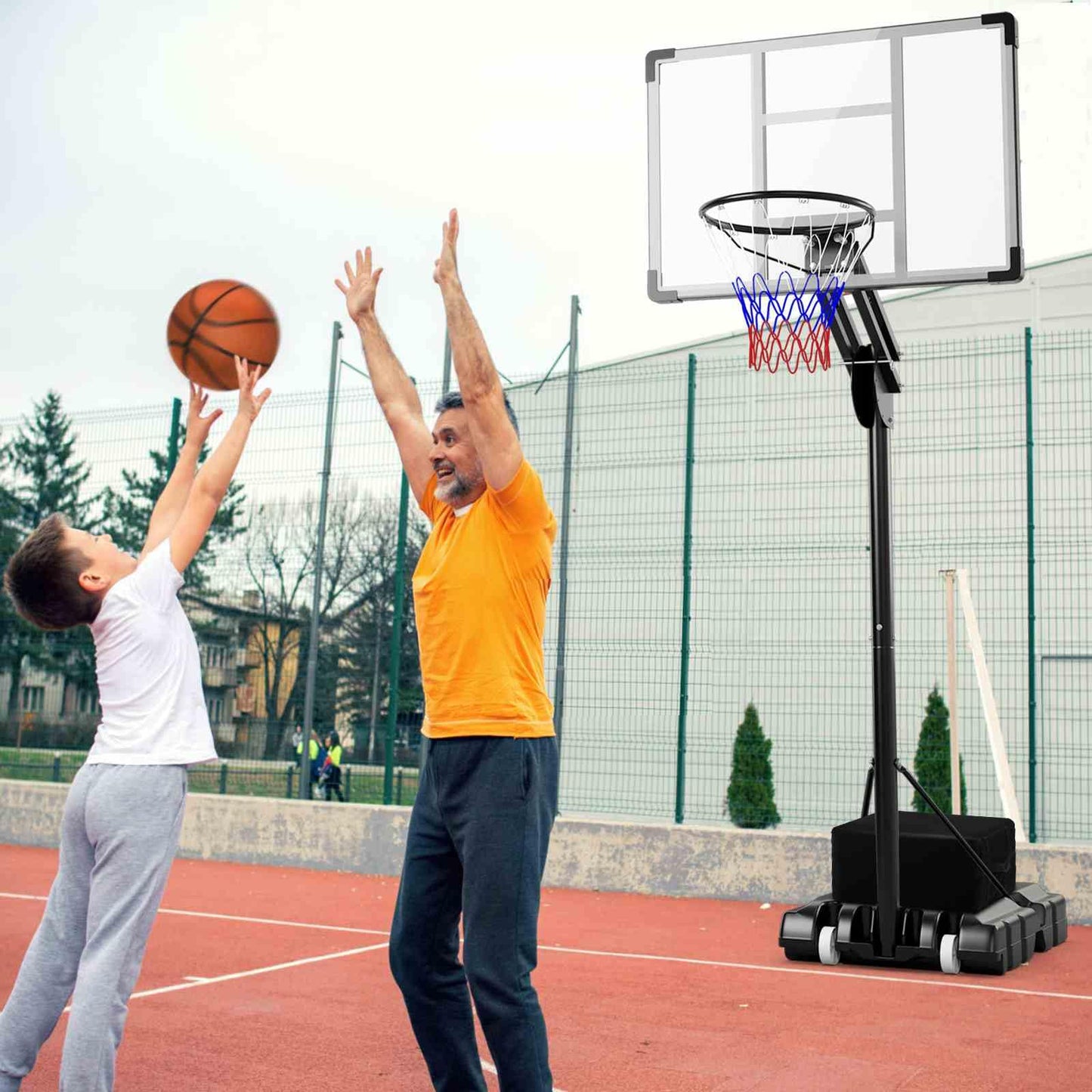 Adjustable Basketball Hoop with Shatterproof Backboard and 2 Wheels