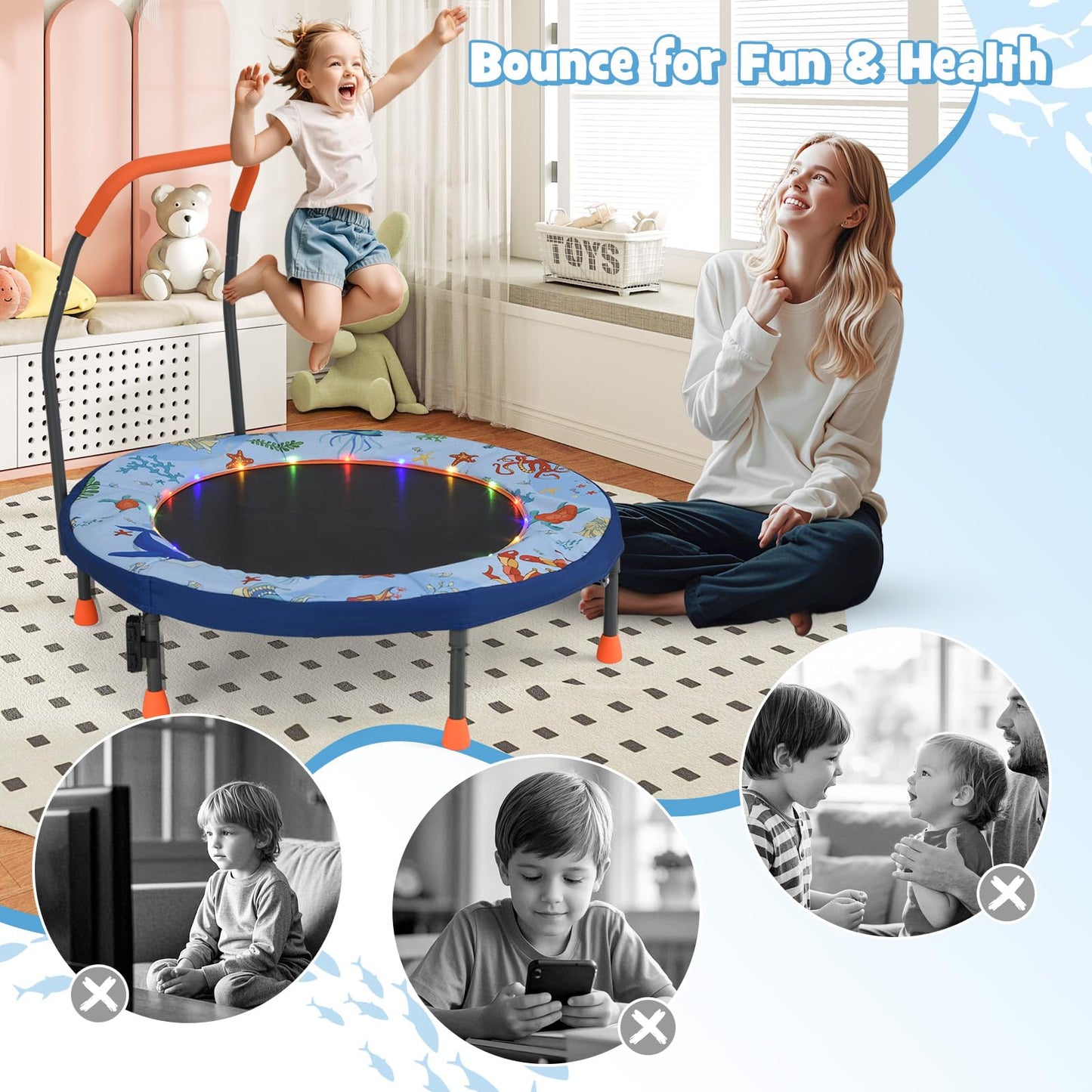 Foldable Trampoline for Boys and Girls Aged 3-6 Years
