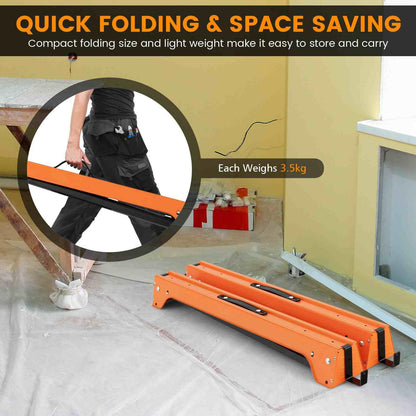 Pack of 2 Folding Sawhorses with Convenient Handle and Lightweight Tool Stands