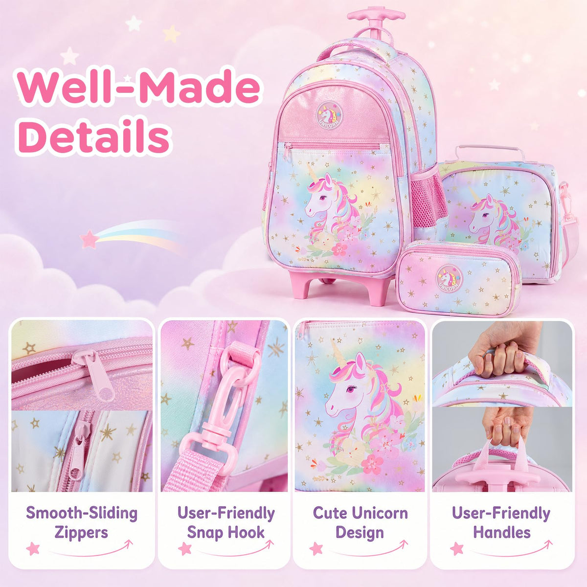 Wheeled Backpack with Lunch Box and Pencil Case