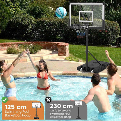Portable Basketball Hoop with Impact Resistant Backboard & Fillable Base for Poolside