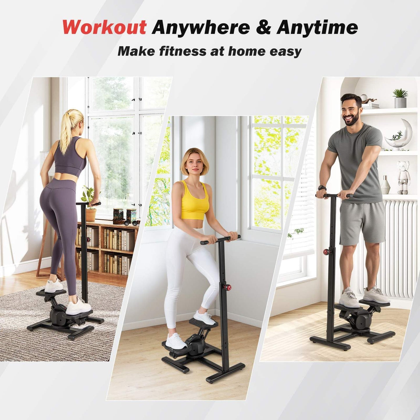 Twist Stair Stepper Workout Equipment with Height-Adjustable Handlebar & Non-slip Pedals