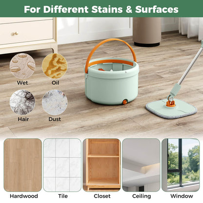 Flat Floor Mop and Bucket System with Mope Heads and Clean and Dirty Water Separation