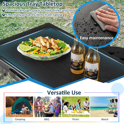 3-Piece Folding Table Stool Set with a Camping Table & 2 Retractable LED Stools