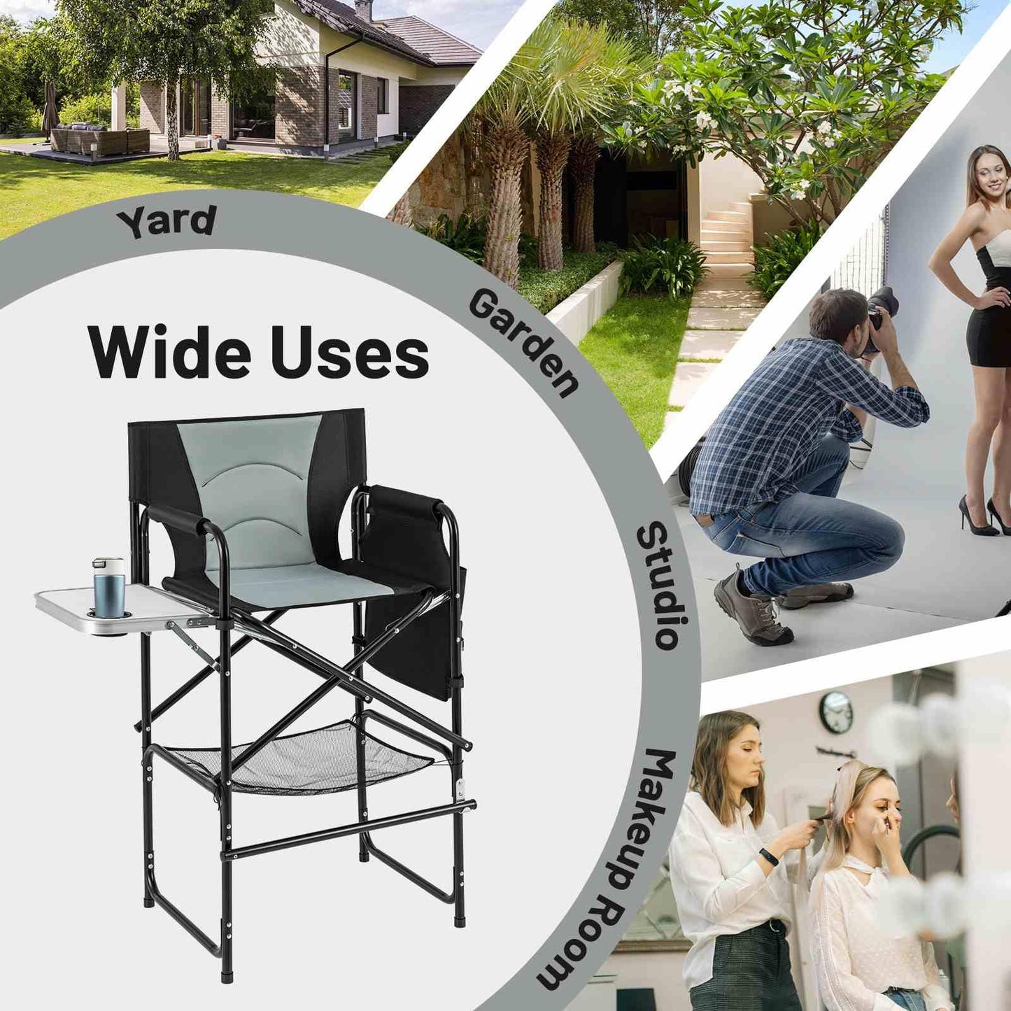 116.5 cm Tall Directors Chair with Foldable Side Table & Footrest