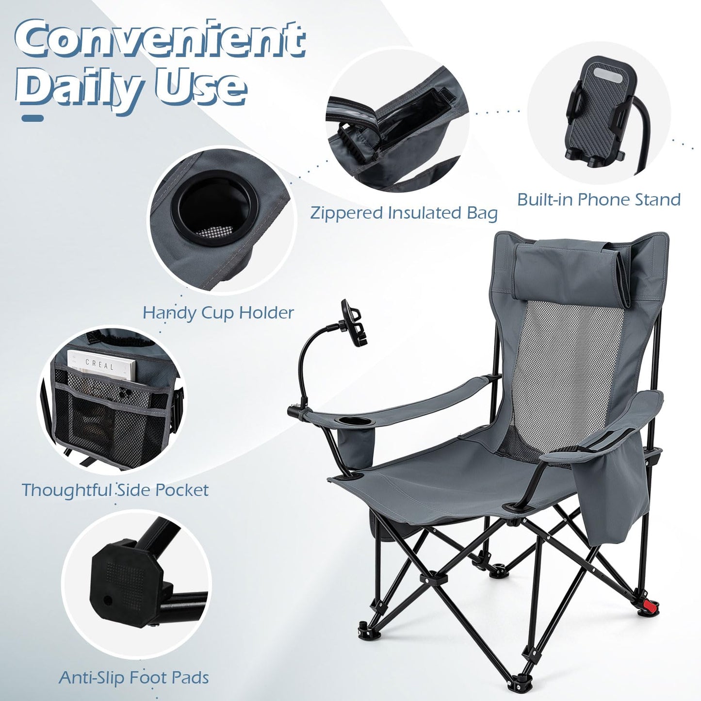 2-in-1 Camping Chair with Detachable Footrest and 3-Level Backrest