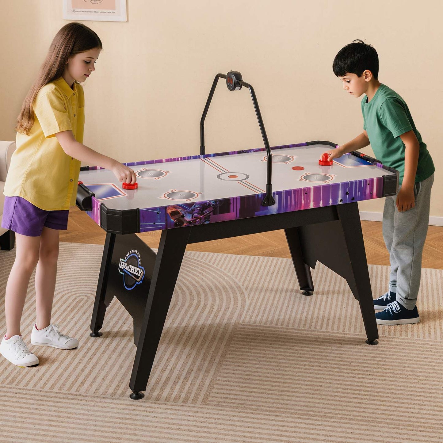 145CM Air Hockey Table with Powerful 12V Motor and LED Digital Scoreboard