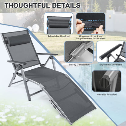 Outdoor Aluminum Chaise Lounge Chair with 8 Back and 2 Leg Adjustable Positions