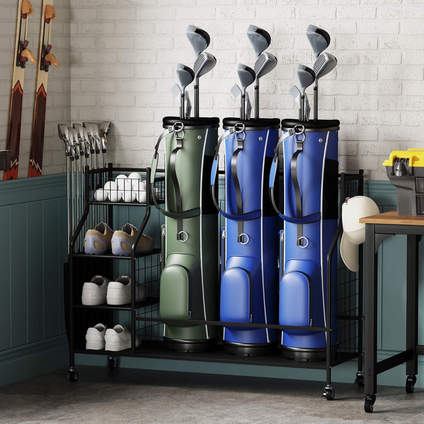 3 Golf Bag Stand for Clubs with Lockable Wheels