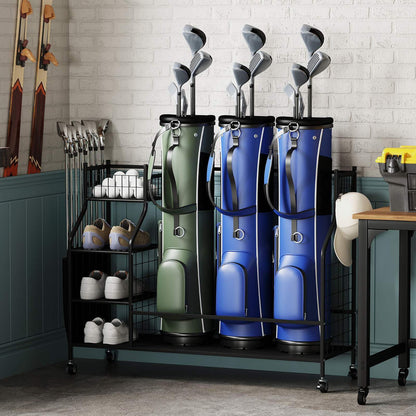 3 Golf Bag Stand for Clubs with Lockable Wheels