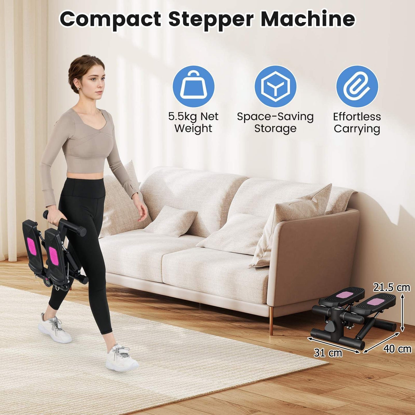 Mini Stepper for Exercise at Home with Resistance Bands for Full Body Workout