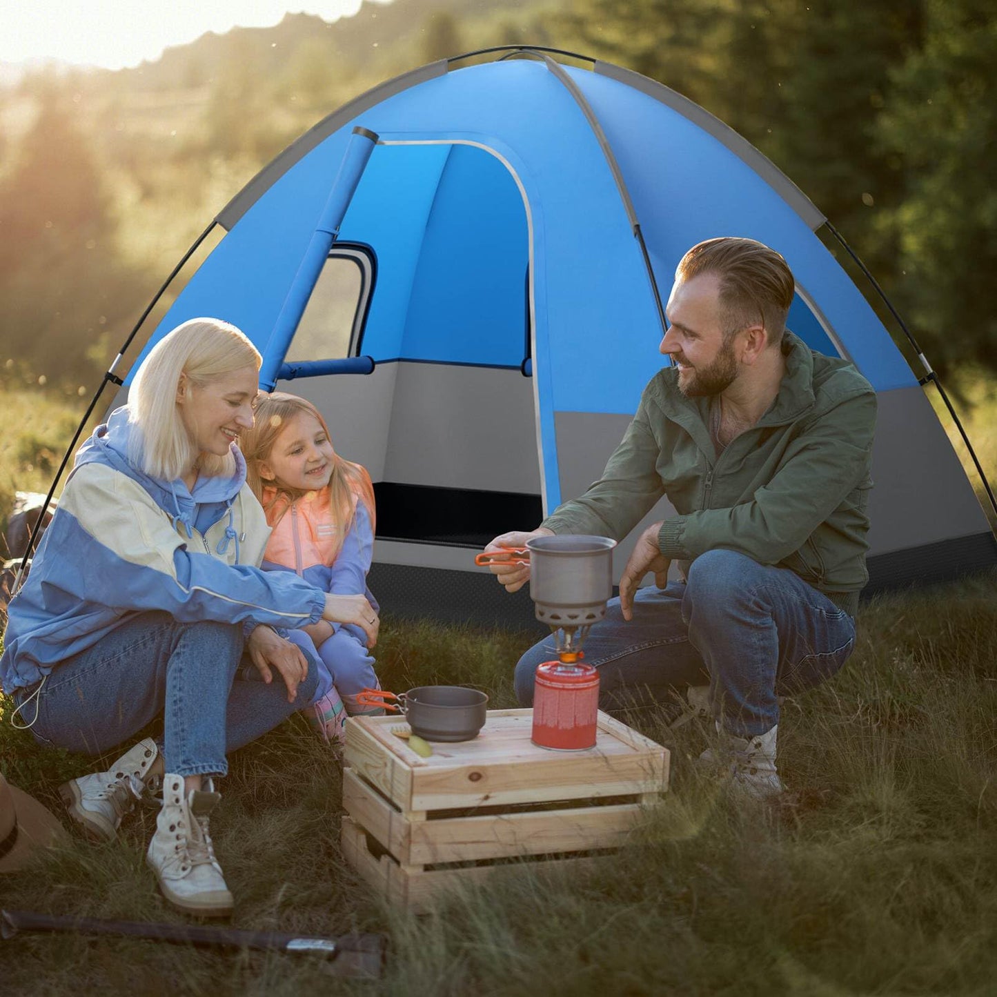 3 Person Outdoor Camping Tent Waterproof Family Tent w/Carrying Bag