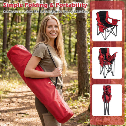 Oversized Camping Chair, Portable Folding Chair with Zippered Cooler Pouch & Cup Holder