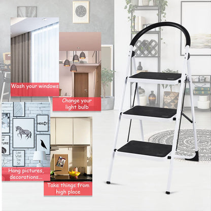 Folding 2/3 Steps Iron Stepladder with Platform and Handrail