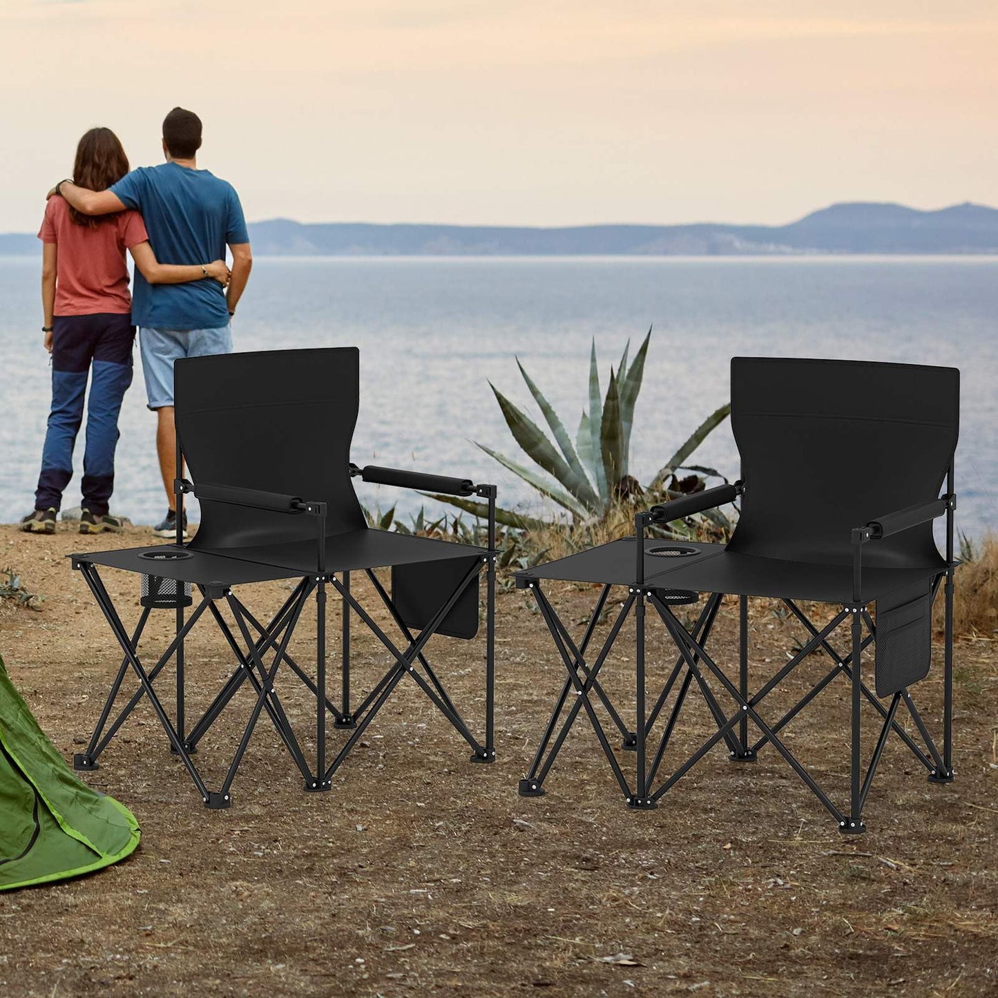 Oversized Camping Chair with Side Table & Carrying Bag for Fishing Lawn