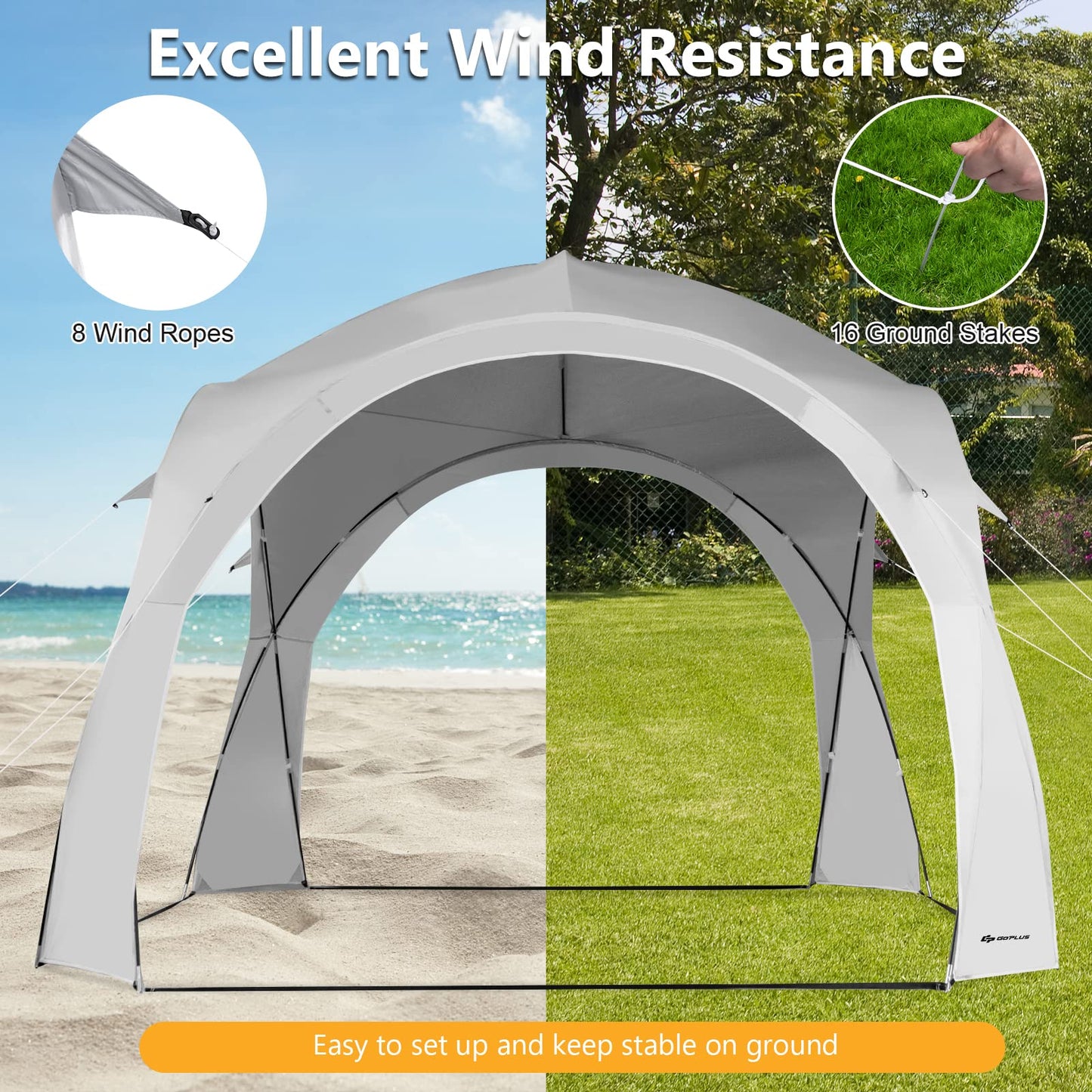 335cm x 335cm Large Sun Shelter for 6-8 People UPF50+ Beach Tent