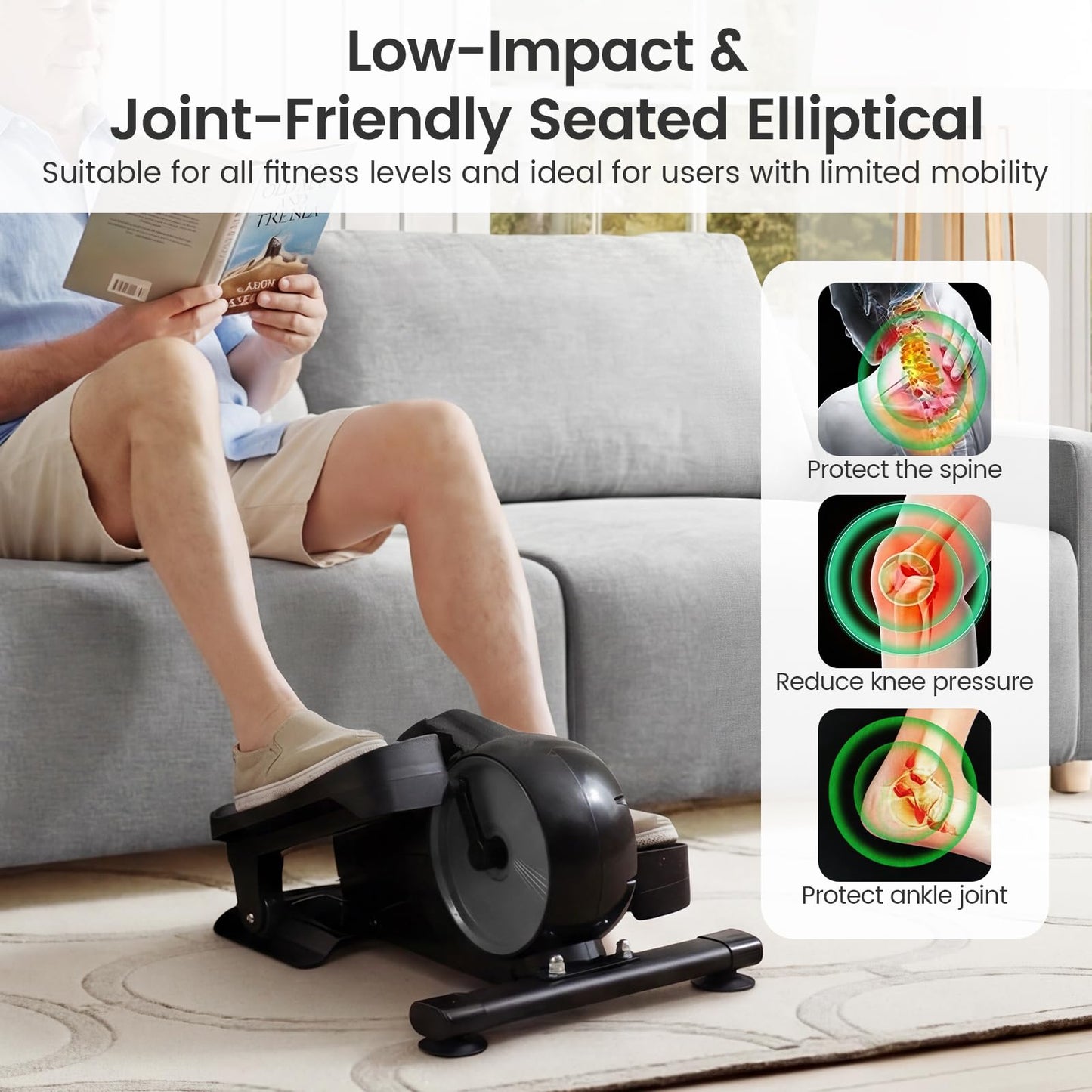 Under Desk Elliptical Pedal Exerciser, Adjustable Magnetic Resistance