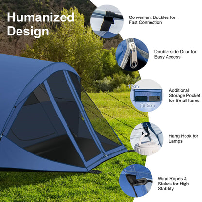 6-Person Camping Dome Tent With Screen Room Porch Easy Setup Double-Layer Tent