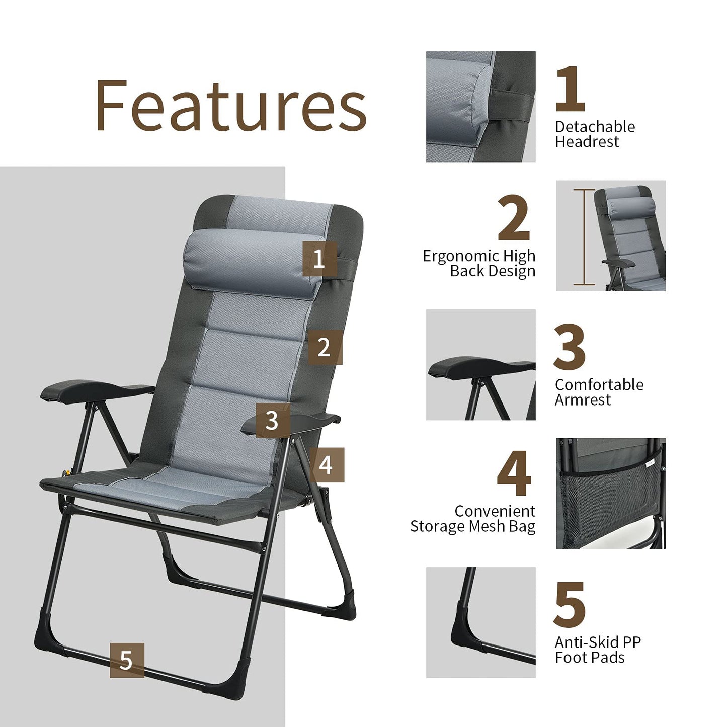 4PCS Patio Dining Chairs & Ottoman With 7-Position Adjustable Backrest