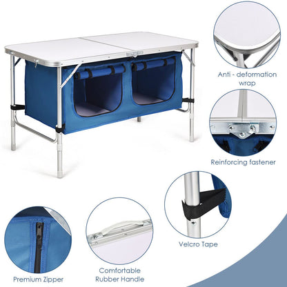 Folding Camping Table with Storage Portable Outdoor Aluminum Picnic Table w/Zippered Storage Organizer