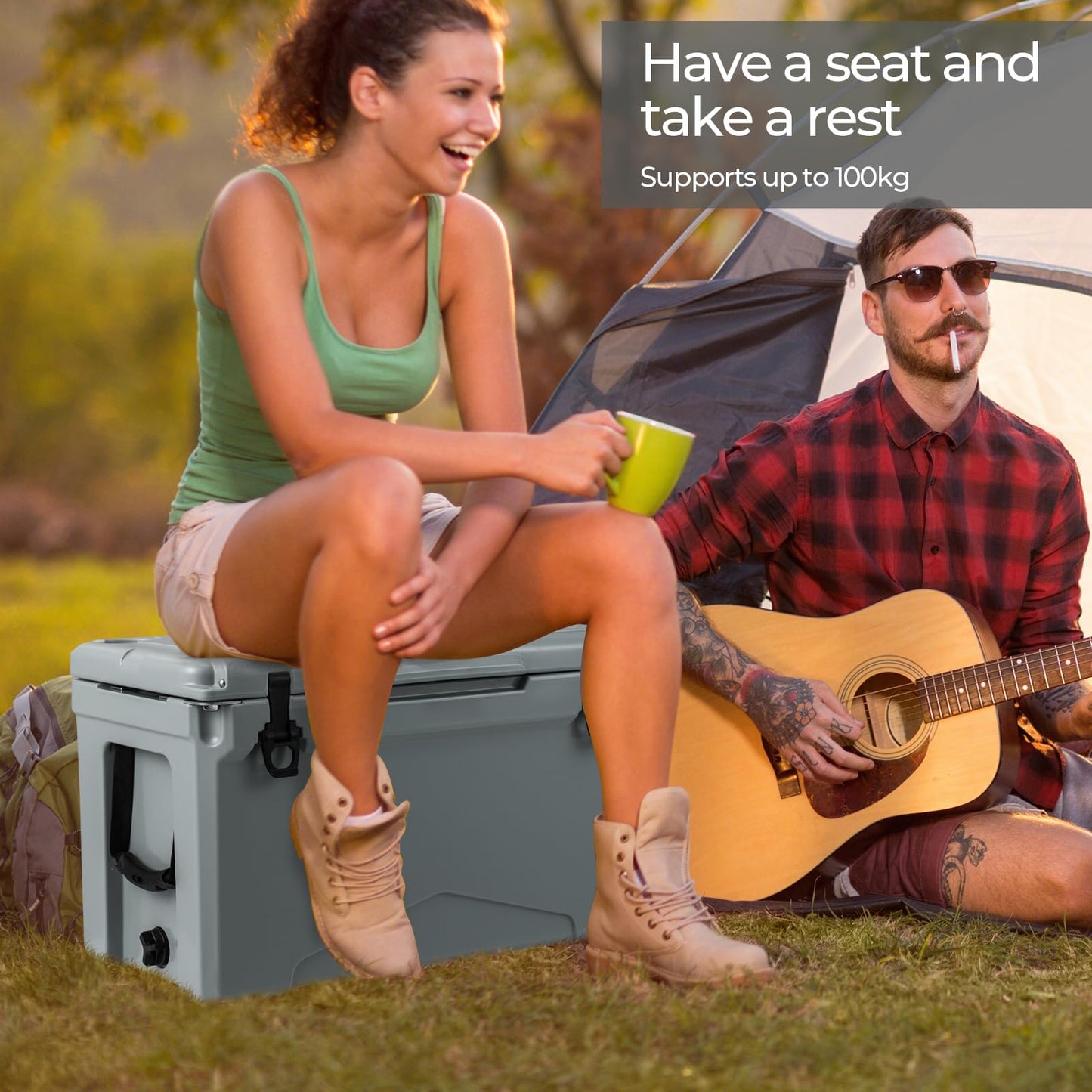 47L Insulated Portable Ice Chest with Integrated Cup Holders