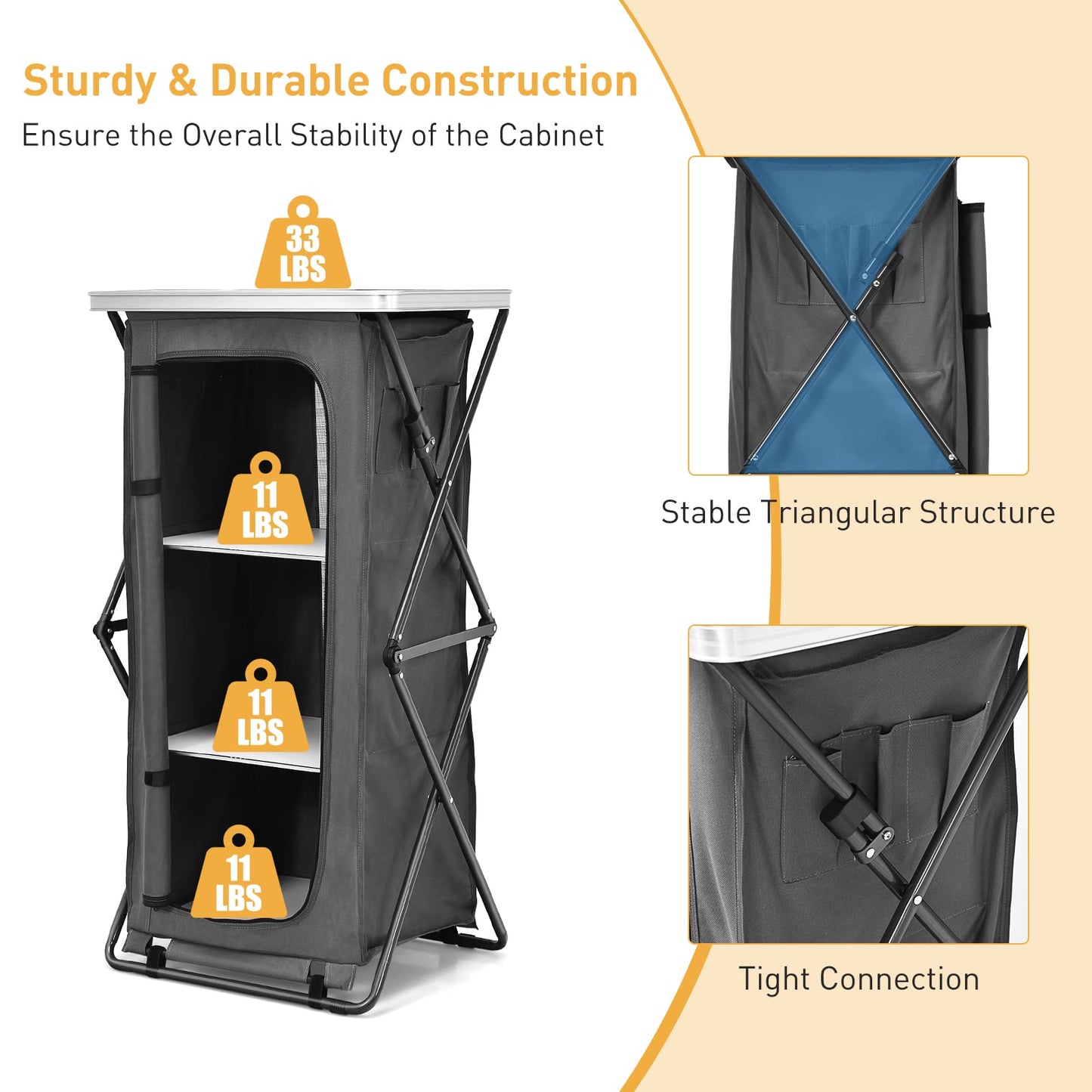 2 Size Folding Pop-Up Cupboard Compact & Portable Camping Storage Cabinet