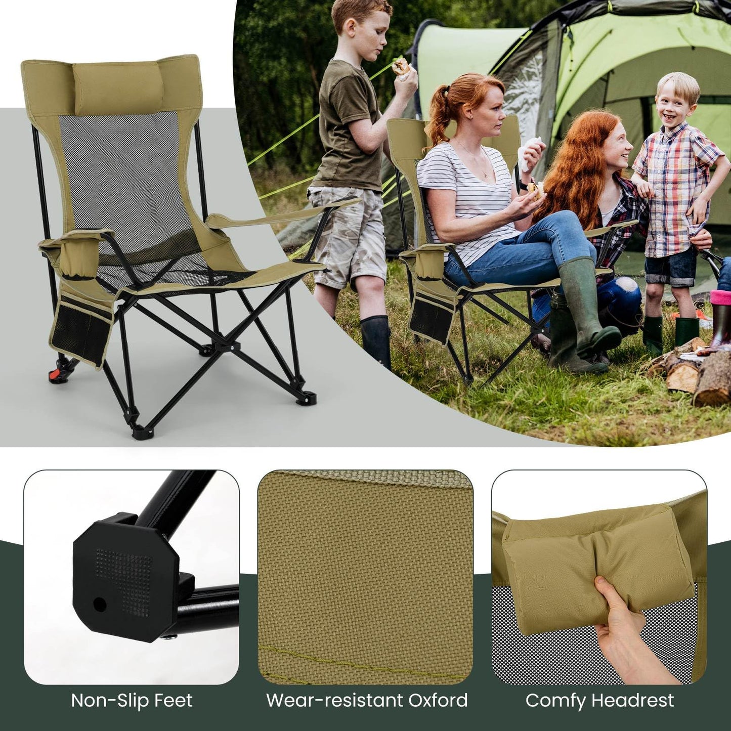 2 in 1 Portable Camping Chair with Detachable Footrest Adjustable Backrest