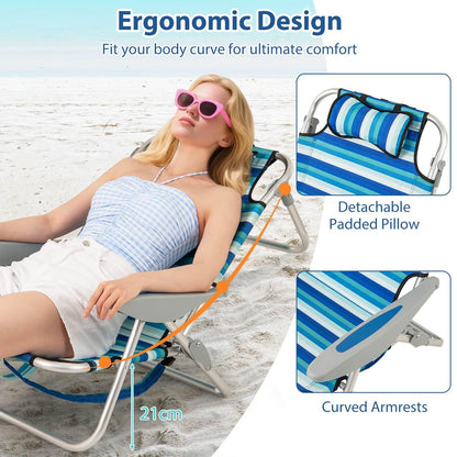 Folding Beach Chair for Adults with 4-Position Adjustable Backrest