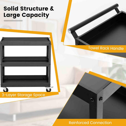 3-Tier Utility Cart with Humanized Handle for Office, Kitchen